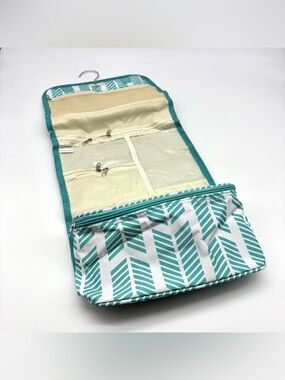 Hanging Travel Toiletry Bag in Teal Arrow Print